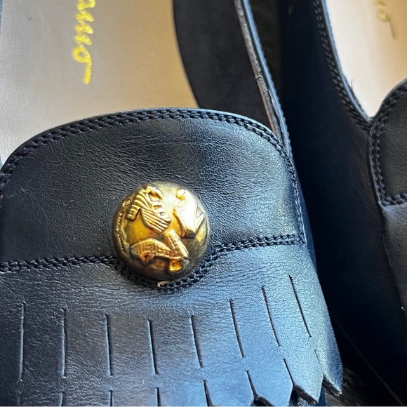 Salvatore Ferragamo Navy Button Detail Logo Fringe Penny Loafers 6.5 2A - Picture 4 of 15